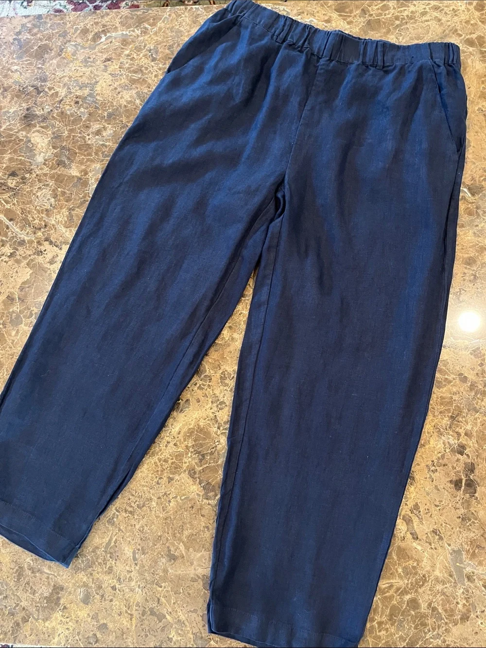 Quince 100% European Linen Pants with Pockets Relaxed Fit size M Deep Navy